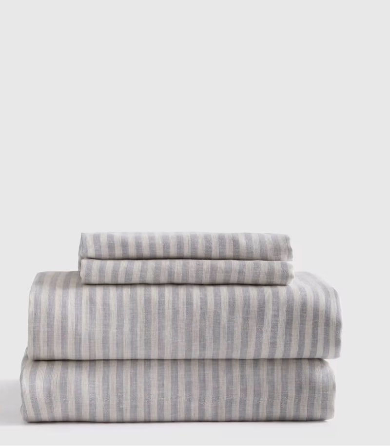 Quince European Linen Stripe Sheet Set King Green white 