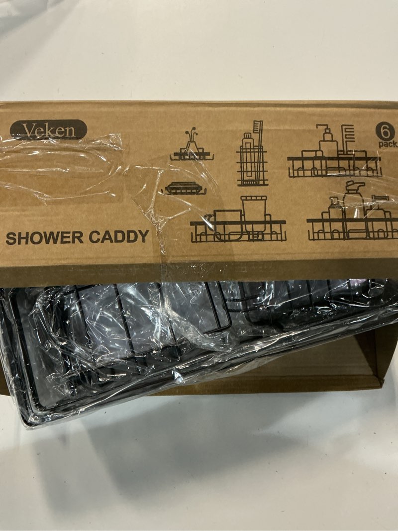 Condition photo showing New/Like New for veken shower caddy 6-pack, advanced rustproof design, no drilling adhesive shelves, rack with soap holder, large capacity bathroom organizers and storage, wall-mounted, gifts for women mom black 6-piece set for master bathroom (rustproof upgrade)