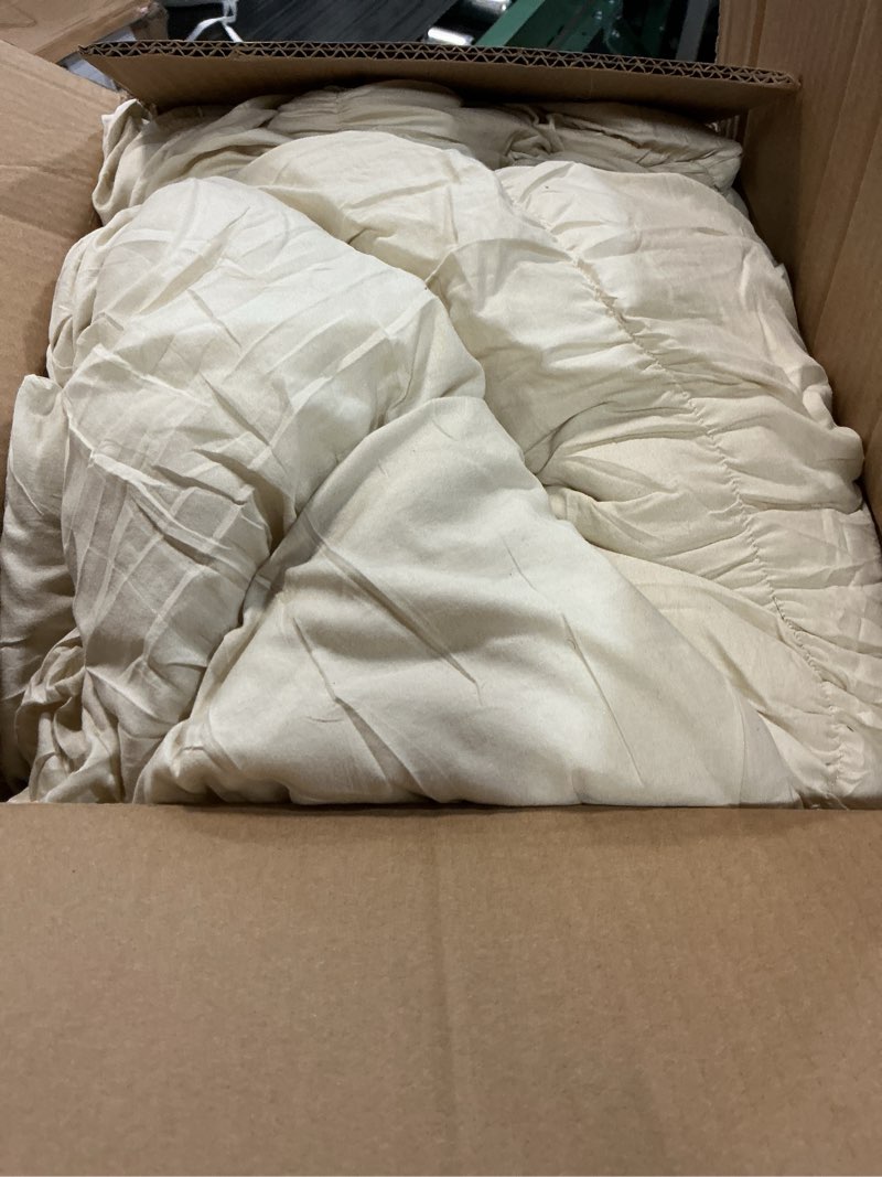 Condition photo showing Good Condition for Queen Comforter Set - Ruched Comforter Queen Size Bed Set Boho Shabby Chic Bedding for Bedroom Comforter Fluffy 3 Piece Ruffle Comforter Set with Pillow White Bedding Soft Wheat Queen