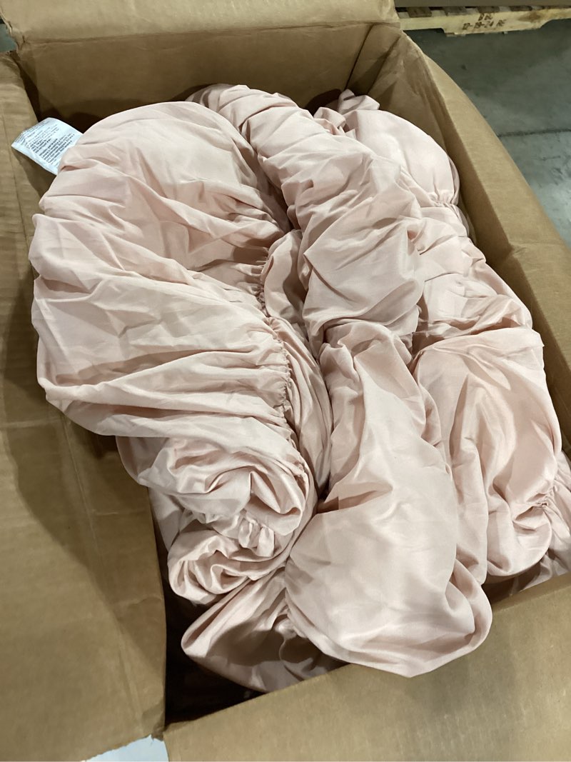 Condition photo showing As Is for perfemet blush bedding set full size 5-piece boho ruched comforter with sheet set soft luxury fluffy pleated textured bed in a bag all season farmhouse ruffled bed set(blush, full) blush full-5pcs