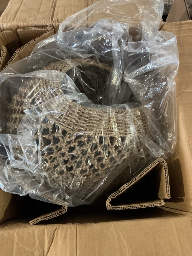 Condition photo showing As Is for farmhouse rattan pendant lights 13.8" wicker hand-woven chandelier rustic round seagrass hanging light fixture for kitchen island bedroom hallway entry living room dining coffee bar coffee-a