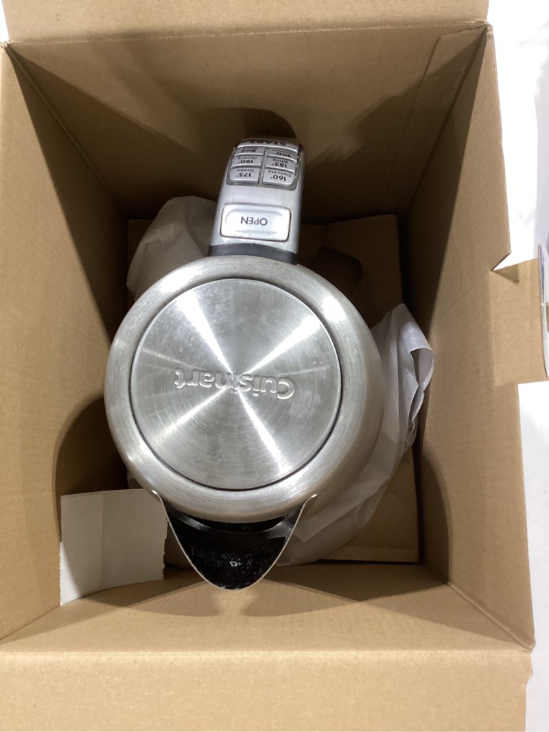 Condition photo showing As Is for Cuisinart PerfecTemp 1.7-Liter Electric Kettle, Cordless Electric Tea Kettle, 1500W for Fast Heat-Up, 6 Preset Temperatures, 30-Minute Keep Warm, Stay Cool Nonslip Handle, CPK-17P1 Stainless Steel PerfecTemp