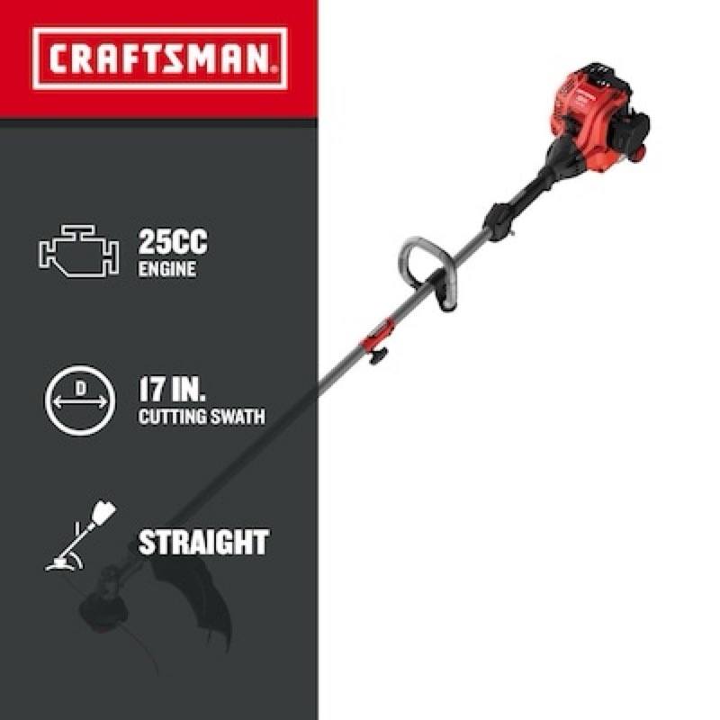 craftsman ws2200 25-cc 2-cycle 17-in straight shaft attachment capable gas string trimmer