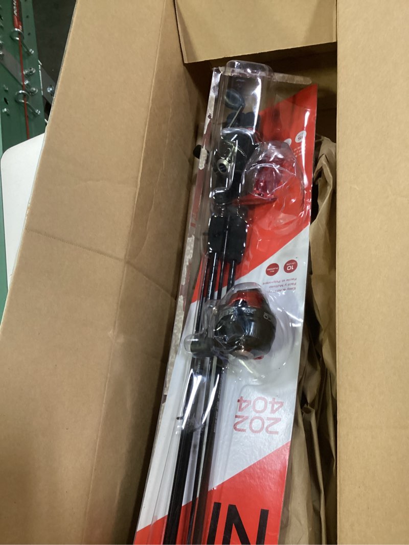 Condition photo showing As Is for zebco 202 & 404 spincast reels and fishing rod combos (2-pack), 5-foot 6-inch 2-piece fishing pole, size 30 and 40 reels, right-hand retrieve, pre-spooled with 10 lb and 15 lb cajun line, black/red