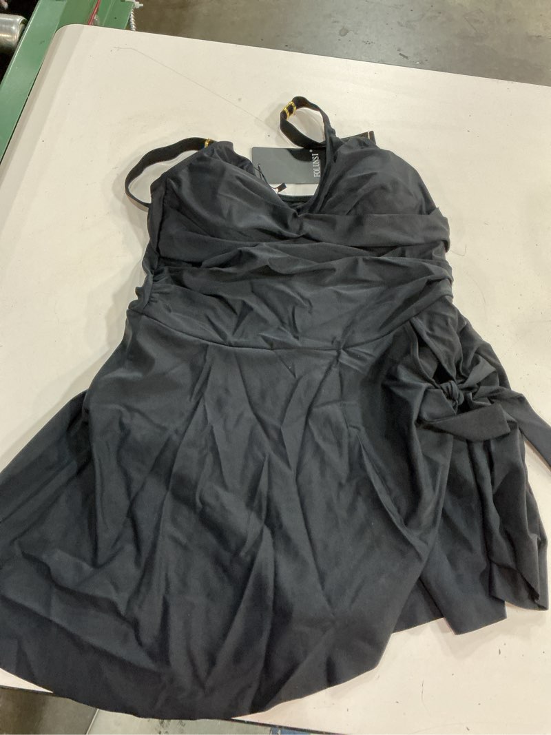 Condition photo showing Good Condition for (size m)folunsi womens one piece swimsuits tummy control bathing suit gold metal tie knot swim dress bright purple-xl