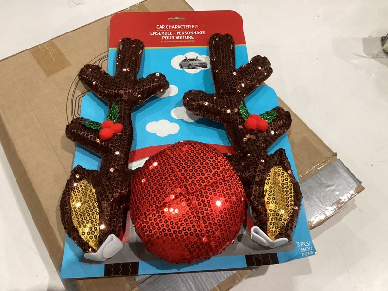 Multicolor Plush Glitzy Reindeer Car Kit (2 Packs Of 3) | Unique & Eye-Catching Christmas Vehicle Decor | Perfect For Festive Celebrations & Holidays - 6 Pc.