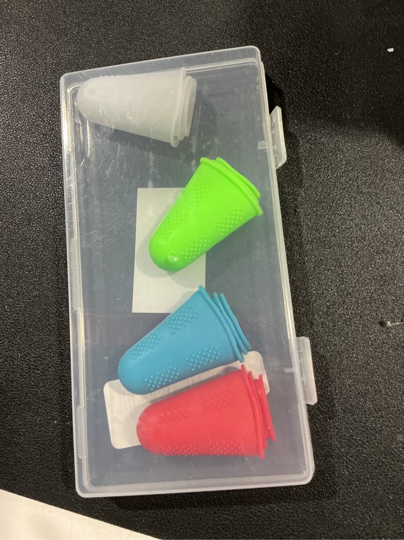 Condition photo showing Good Condition for 12 pcs silicone hot glue gun finger caps, anti-slip and reusable silicone thumb protector, finger guard protectors or hot glue wax rosin resin honey adhesives scrapbooking sewing, small, medium, large