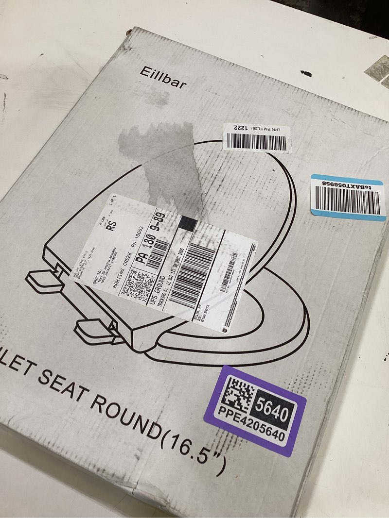 Condition photo showing As Is for elongated toilet seat, 18.5” soft/slow close oval (oblong) toilet seat for elongated toilets, no-slam quiet-close lid, easy-to-install & clean, durable never-loosen white plastic seat white elongated(oval)