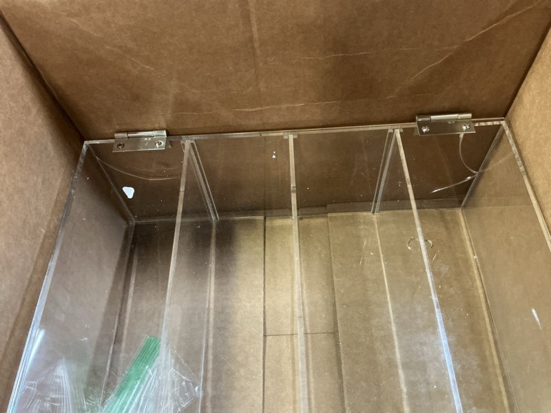 Condition photo showing As Is for Acrylic Display Case with Lock – Acrylic Storage Chest for Figures, Collectibles, Jewelry, Expensive Items & More – Secure and Organized Storage (Removable Shelves-B, Rectangle) Removable Shelves-B Rectangle