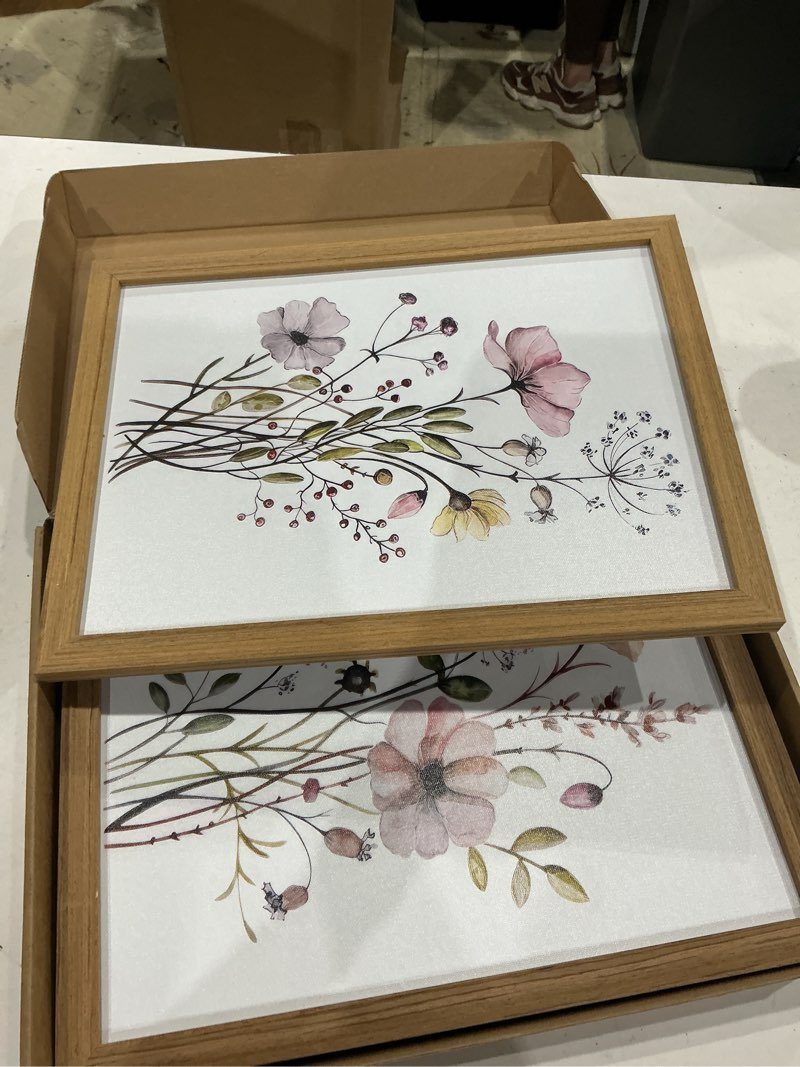 Condition photo showing Good Condition for wrfon framed botanical canvas wall art set of 3, watercolor floral prints, framed flower wall decor for bedroom bathroom living room, 12x16 inch each pink flower(framed) 16"l x 12"w