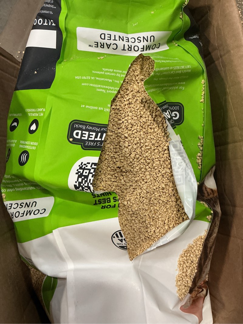 Condition photo showing As Is for WORLD'S BEST CAT LITTER Comfort Care Unscented, 32-Pounds - Natural Ingredients, Quick Clumping, Flushable, 99% Dust Free & Made in USA - Long-Lasting Odor Control & Easy Scooping