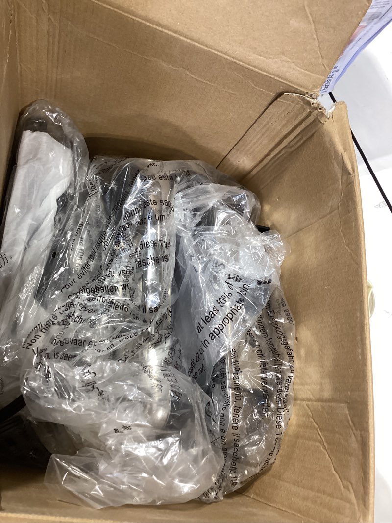 Condition photo showing As Is for all-clad stainless steel waffle maker 4 section, thick belgium waffle makers, upright storage 1600 watts, nonstick, 6 browning levels, dishwasher safe