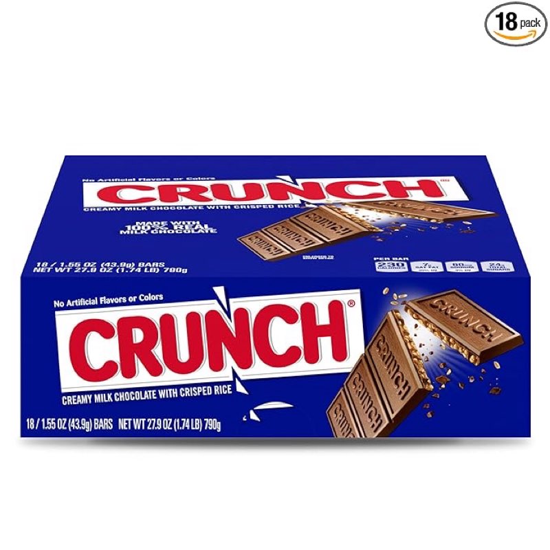 (Best by 08/Apr/2026)CRUNCH, Bulk 18 Pack, Milk Chocolate and Crisped Rice, Full Size Holiday Candy Bars, Stocking Stuffers, Individually Wrapped, 1.55 oz Each