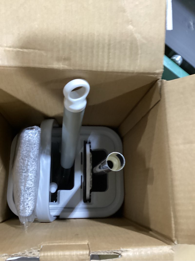 Condition photo showing New/Like New for Mop and Bucket with Wringer Set, Hands Free Flat Floor Mop and Bucket, 3 Washable Microfiber Pads Included, Wet and Dry Use, Home Floor Cleaning System for All Floor Types and Windows White Mop and Bucket Set with 3 Pads