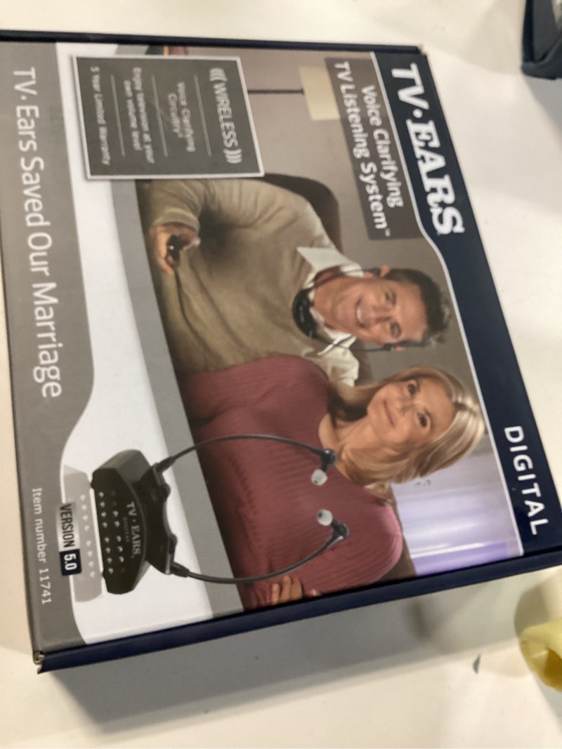 Condition photo showing New/Like New for TV · EARS Digital Wireless Headset System for Seniors – Personal Volume Control, TV Hearing Device, No Audio Delay, Plug-N-Play, Works with Most TV Brands, Ideal for Hearing Impaired – Model 11741 Headset System Standard Packaging