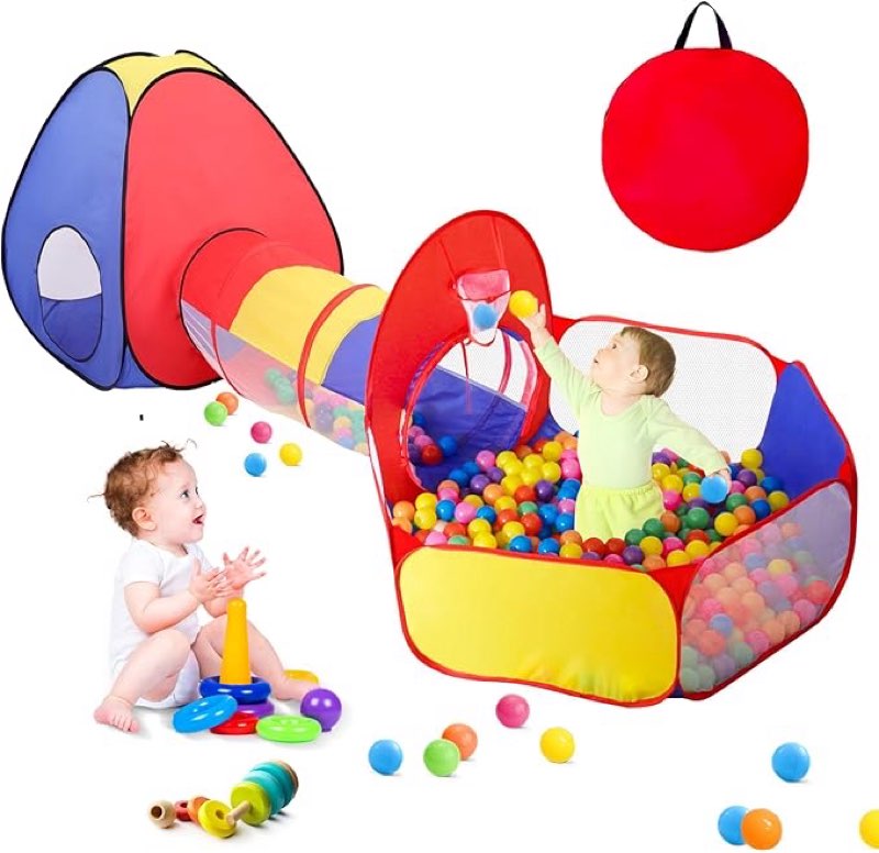 3 in 1 Kids Play Tent for Toddler with Baby Ball Pit and Play Tunnel, Children Indoor Outdoor Playhouse with Climbing Tunnel Toy for Toddlers, Boys and Girls Best Birthday Gifts?No Balls?