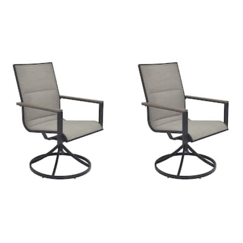 style selections elmhurst set of 2 black steel frame swivel dining chair with gray sling seat