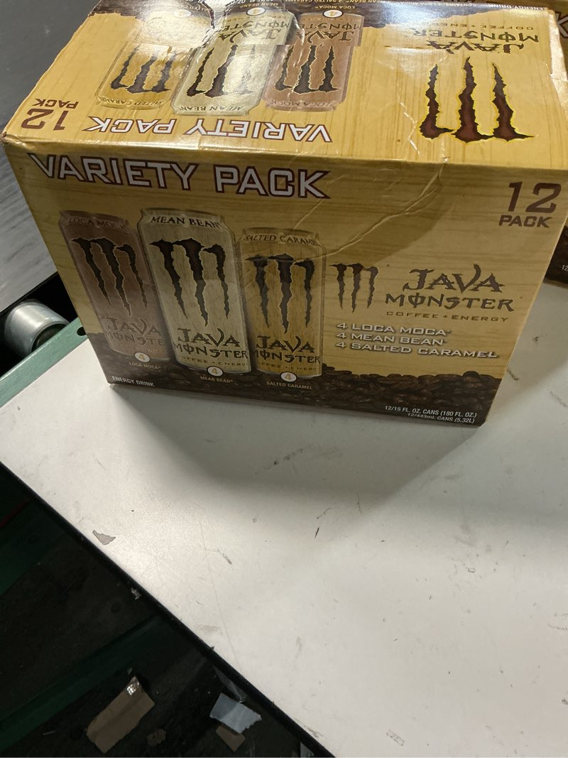 Condition photo showing New/Like New for Monster Energy Java Monster Variety Pack, Java Monster Mean Bean, Java Monster Loca Moca, Java Monster Salted Caramel, Coffee + Energy Drink, 15 Ounce (Pack of 12)