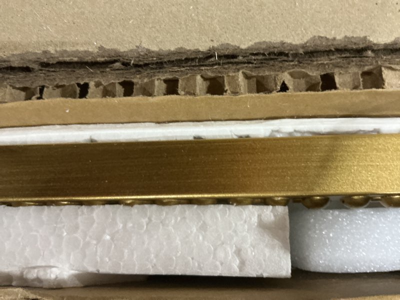 Condition photo showing Good Condition for Arch Antique Gold Mirror, 24x36inch Baroque Style Vintage Metal Frame Wall Mirror Traditional Art Home Decor for Living Room, Bedroom, Entryway 36"L x 24"W Retro Gold