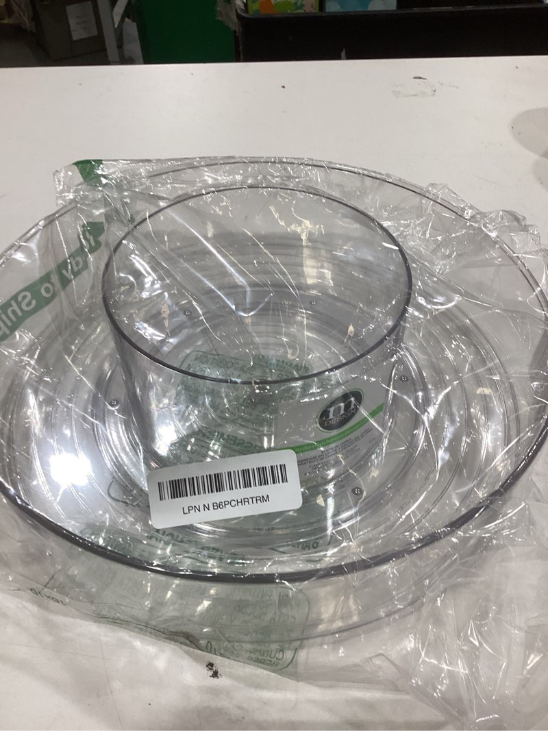 Condition photo showing New/Like New for mDesign Plastic Lazy Susan Round Spinning Storage Tray; Rotating 360 Degree Carousel Organizer for Makeup, Cosmetic Organization; Holder for Nail Polish, Perfume, Health and Beauty Essentials - Clear