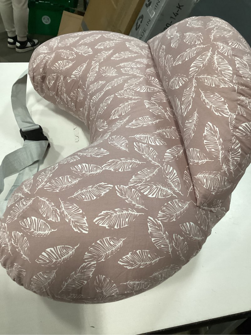 Condition photo showing As Is for (Similar) PILLANI Nursing Pillow, Breastfeeding Pillows for Enhanced Safety & Comfort for Mom & Baby, Removable Cotton Cover, Adjustable Waist Strap, Breastfeeding Essentials, Baby Registry Search Pink Leaves