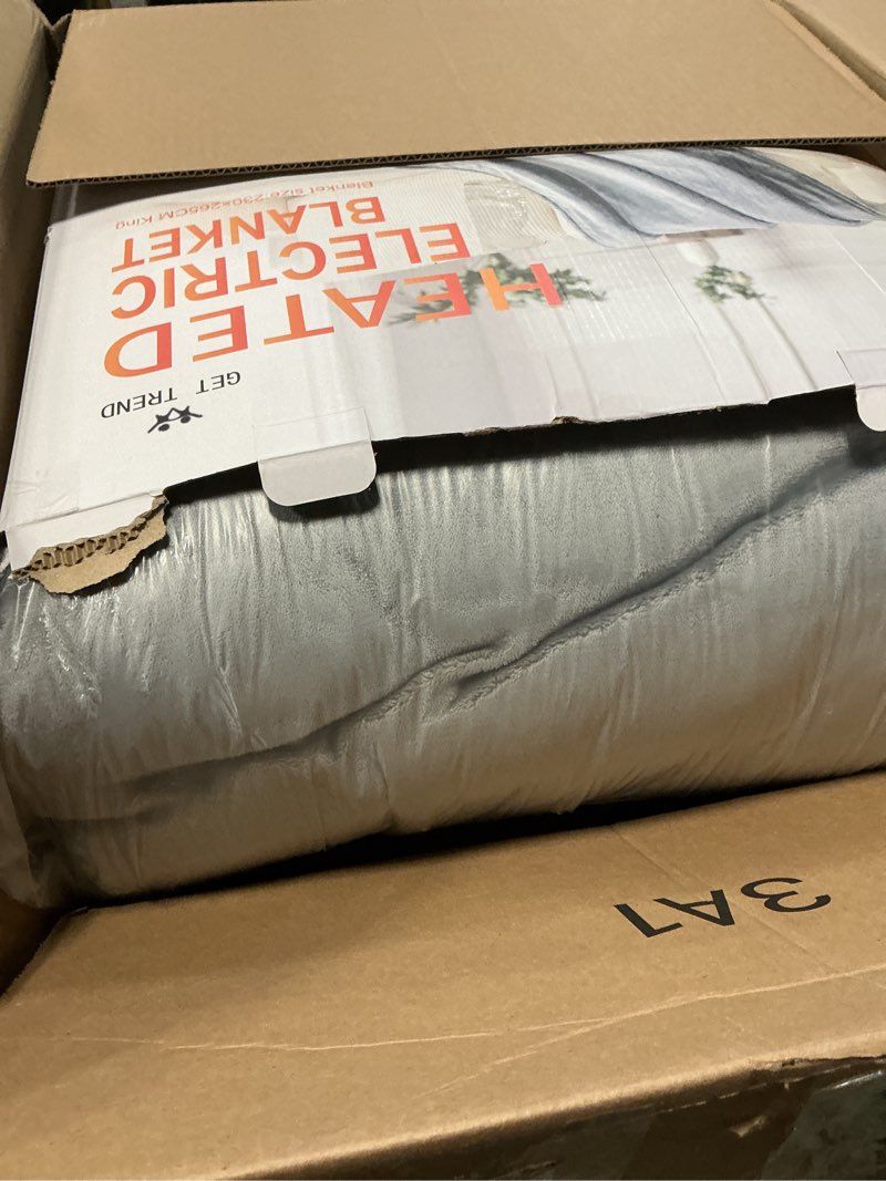 Condition photo showing Good Condition for get trend heated blanket electric luxurious fleece king blanket, 9 heat settings & 12h auto shut-off, gifts for grandma, grandpa, seniors, 90x105 in (light grey, king us)
