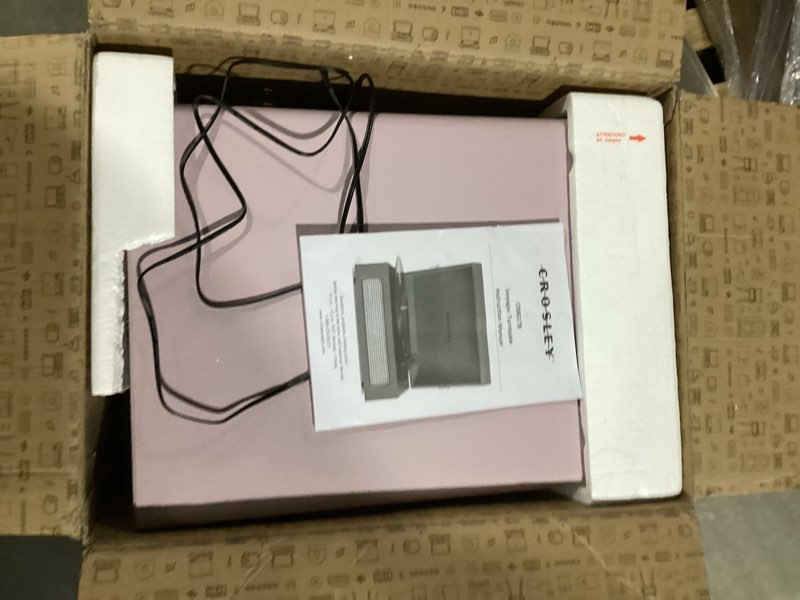 Condition photo showing As Is for Crosley CR8017B-AM Voyager Vintage Portable Vinyl Record Player Turntable with Bluetooth in/Out and Built-in Speakers, Amethyst Bluetooth In/Out Amethyst