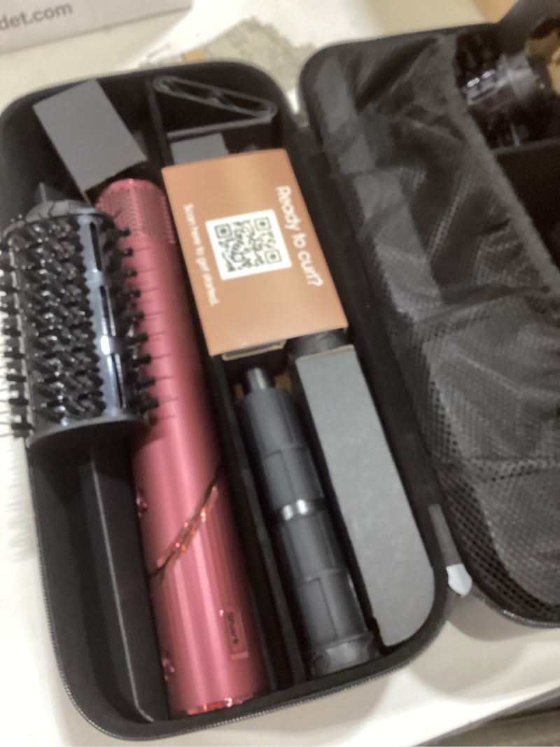 Condition photo showing As Is for shark flexstyle air styling & drying system, powerful hair dryer brush & multi-styler with auto-wrap curlers, diffuser, paddle brush, round brush, concentrator attachment, black cherry, hd457cr black cherry limited edition