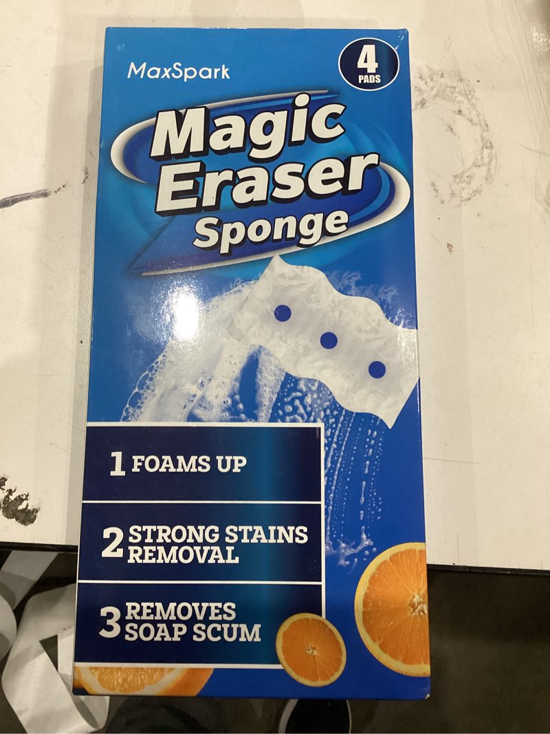 Condition photo showing New/Like New for Magic Eraser Sponges 4 Pack – Thick Melamine Cleaning Sponges for Walls, Kitchen, Bathroom & Floors – White Magic Sponge Eraser Pads for Heavy Duty Multi-Purpose Cleaning