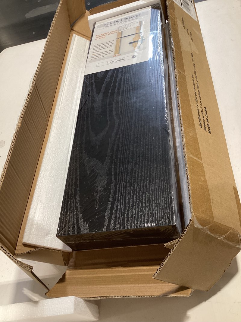 Condition photo showing New/Like New for bayka floating shelves for wall, 22.5 inches black wall shelves for bathroom, bedroom, living room, kitchen & book, hanging display decor organizer shelf with 22 lbs capacity a. black - universal classic style 2 22.5inches
