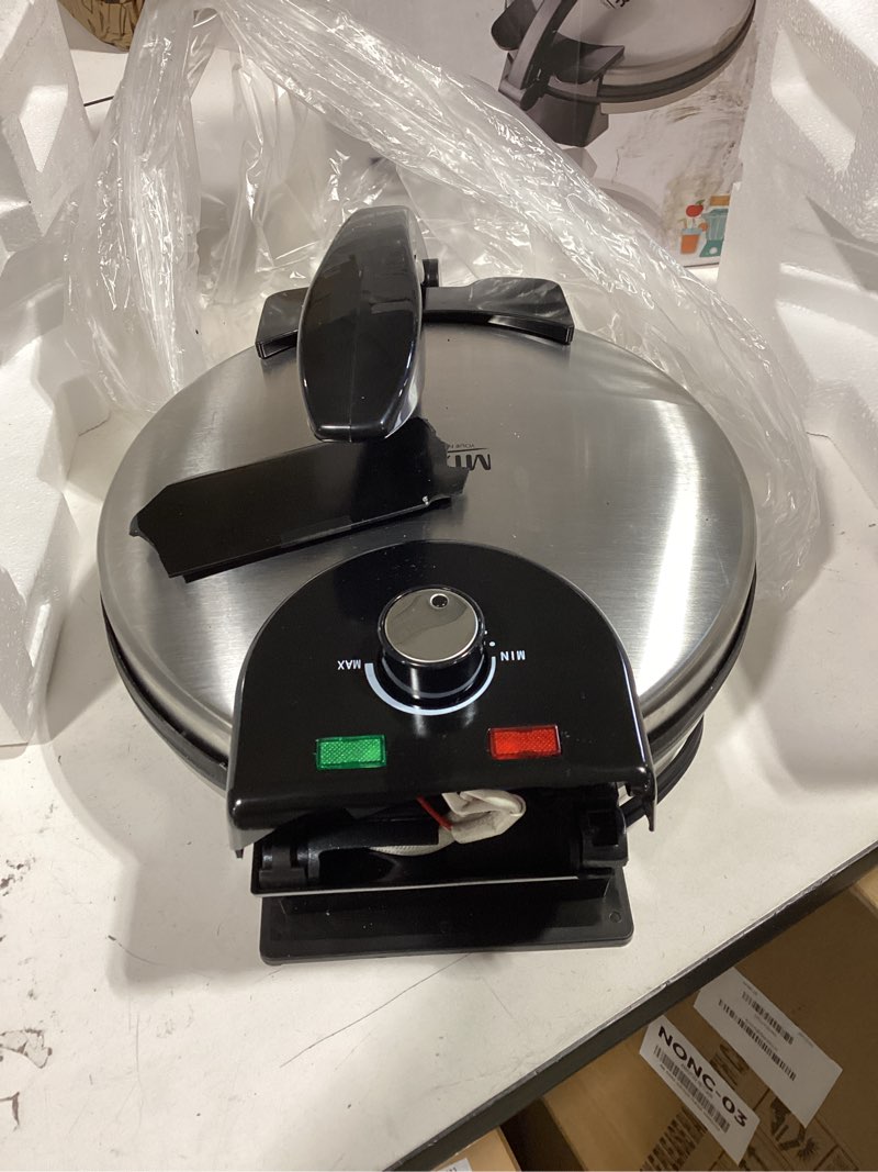 Condition photo showing As Is for aluminum alloy electric tortilla maker, 10 inch nonstick adjustable temperature control chapati press maker with stainless steel cover for experts beginners cooking