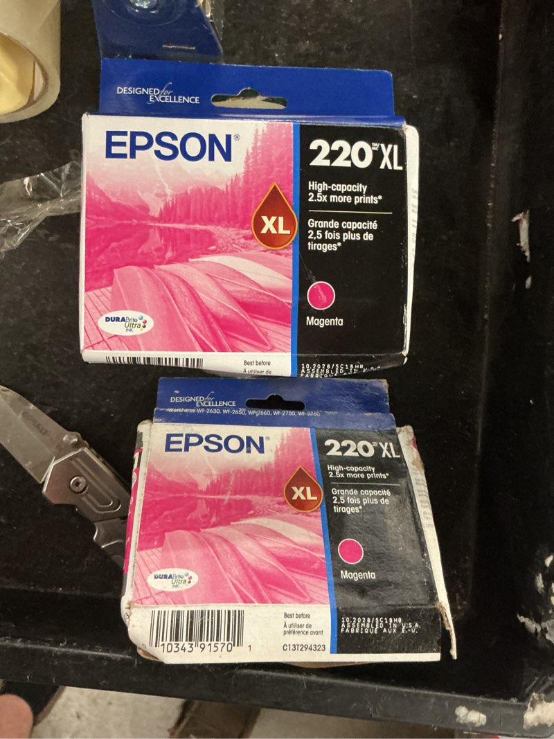Condition photo showing As Is for epson 220 durabrite ultra ink high capacity magenta cartridge (t220xl320-s) works with workforce wf-2630,2650, 2660, 2750, 2760 and expression xp-320,420, 424