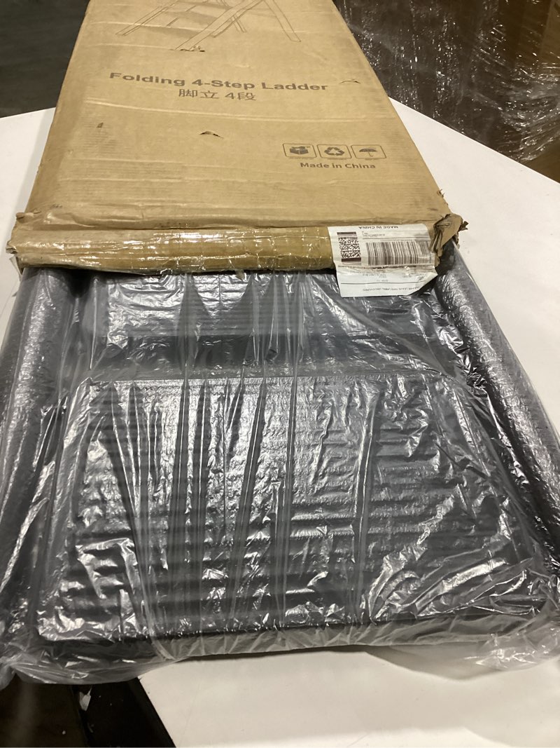 Condition photo showing As Is for 4 Step Ladder Folding Step Stool, Heavy Duty 330 Lbs Load Step Ladders for Home, Tall Kitchen/Closet Stepladder for Adults, Black Small & Lightweight Ladder with Anti-Slip Wide Pedals by OOSOFITT Black 4 Step Ladder