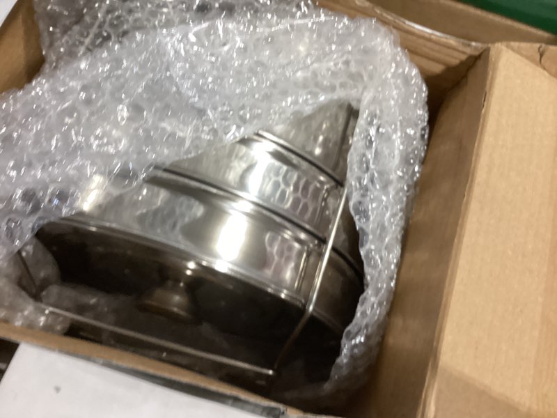 Condition photo showing Good Condition for stackable stainless steel steamer pots set - 3 tier pans for 6qt pressure cookers, dishwasher safe insert cookware instant pot accessories stacking pots for steaming, cooking, serving