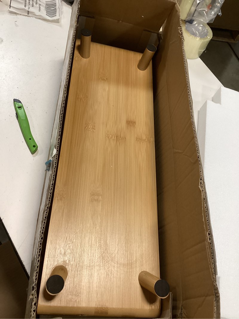 Condition photo showing New/Like New for Homerays Bamboo Monitor Stand Riser, No Assembly Required Exquisite Monitor Stand with Drawer Ergonomic Height Wood Monitor Stand