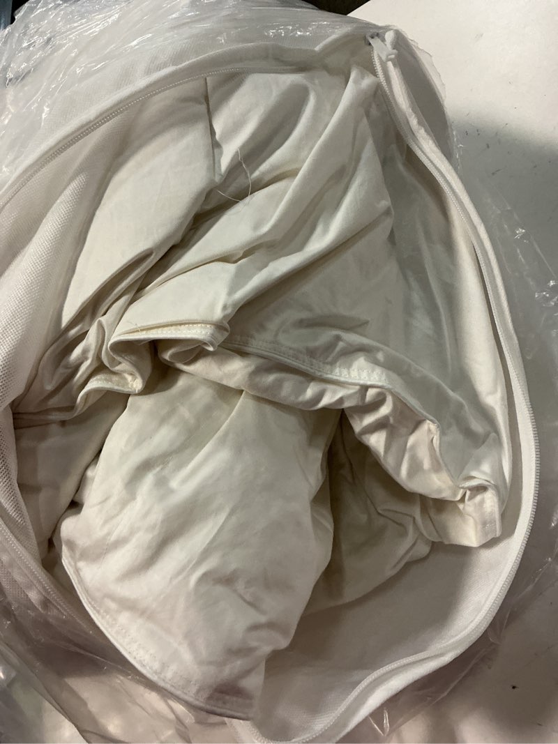Condition photo showing As Is for luxe goose down comforter, full/queen, white