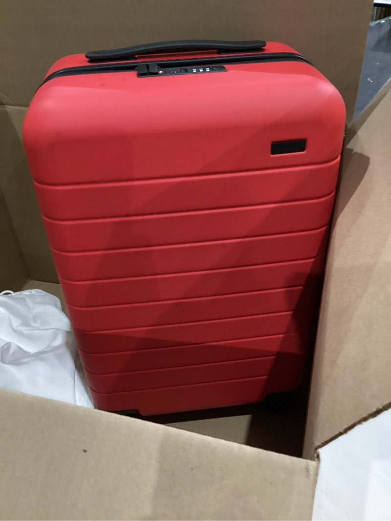 Condition photo showing Good Condition for away medium checked luggage - 26-inch lightweight hardside suitcase with custom whisperglide 360° wheels, interior compression system, tsa-accepted lock - cherry red cherry red medium