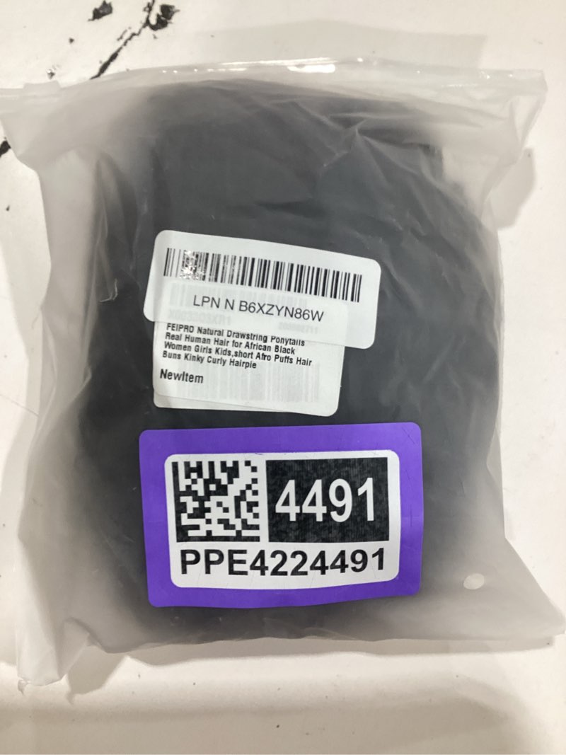 Condition photo showing Good Condition for natural drawstring ponytails real human hair for african black women girls kids,short afro puffs hair buns kinky curly hairpieces with 2 stable combs (8 inch,#1b natural black) 8 inch (pack of 1) #1b natural black