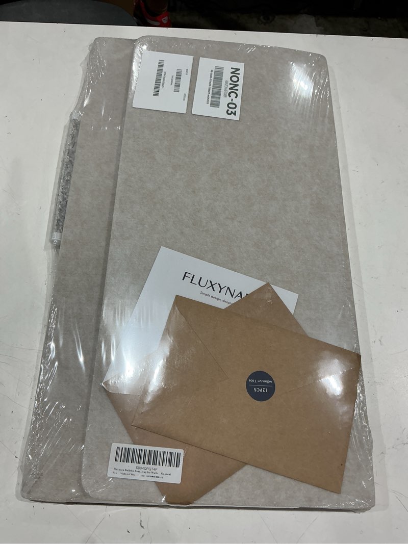 Condition photo showing Good Condition for fluxnara bulletin board,35.4" x 23.6" cork board alternative with 12 safe removable adhesive tabs, foldable felt pin board for home office, classroom, bedroom,entryway for walls— oatmeal
