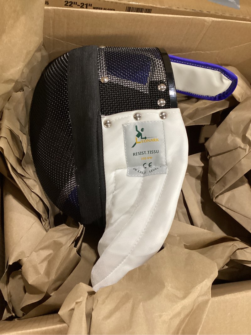 Condition photo showing As Is for leonark fencing epee mask hema helmet ce 350n certified national grade masque - fencing protective gear black medium