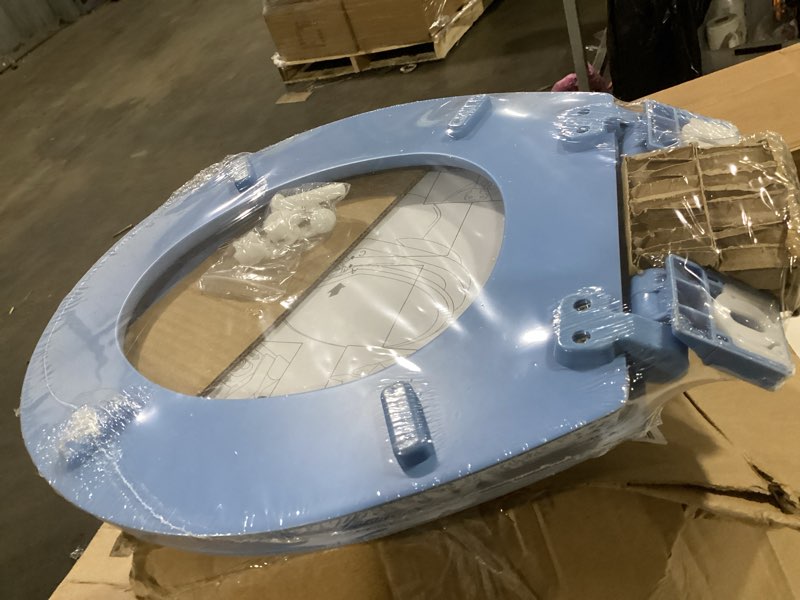 Condition photo showing As Is for bemis classic colors slow close toilet seat, easy clean hinges and durable plastic seat, made in usa, round, dresden blue round dresden blue
