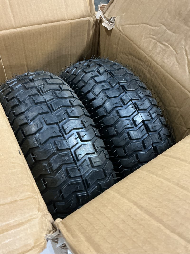 Condition photo showing Good Condition for ar-pro (2-pack) 16x6.50-8 tubeless tire & wheel assembly for garden trailers and utility carts, 3" offset hub, 3/4" & 5/8" bearings, 4-ply, 615 lbs load white(offset hub) 16x6.50-8 tubeless(3/4"bearings)