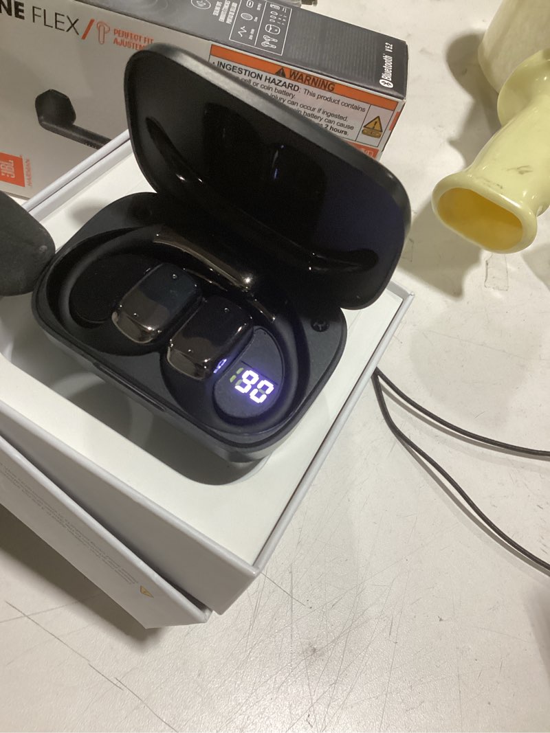 Condition photo showing Good Condition for open ear wireless bluetooth headphones, pain-free air conduction ear buds with led digital display charging case, sweat resistant for running, safe driving, and extended daily use black