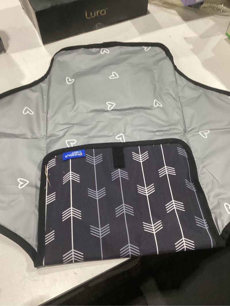 Condition photo showing Good Condition for baby portable changing pad travel - waterproof compact diaper changing mat with built-in pillow - lightweight & foldable baby diaper changer, newborn shower gifts black-arrows
