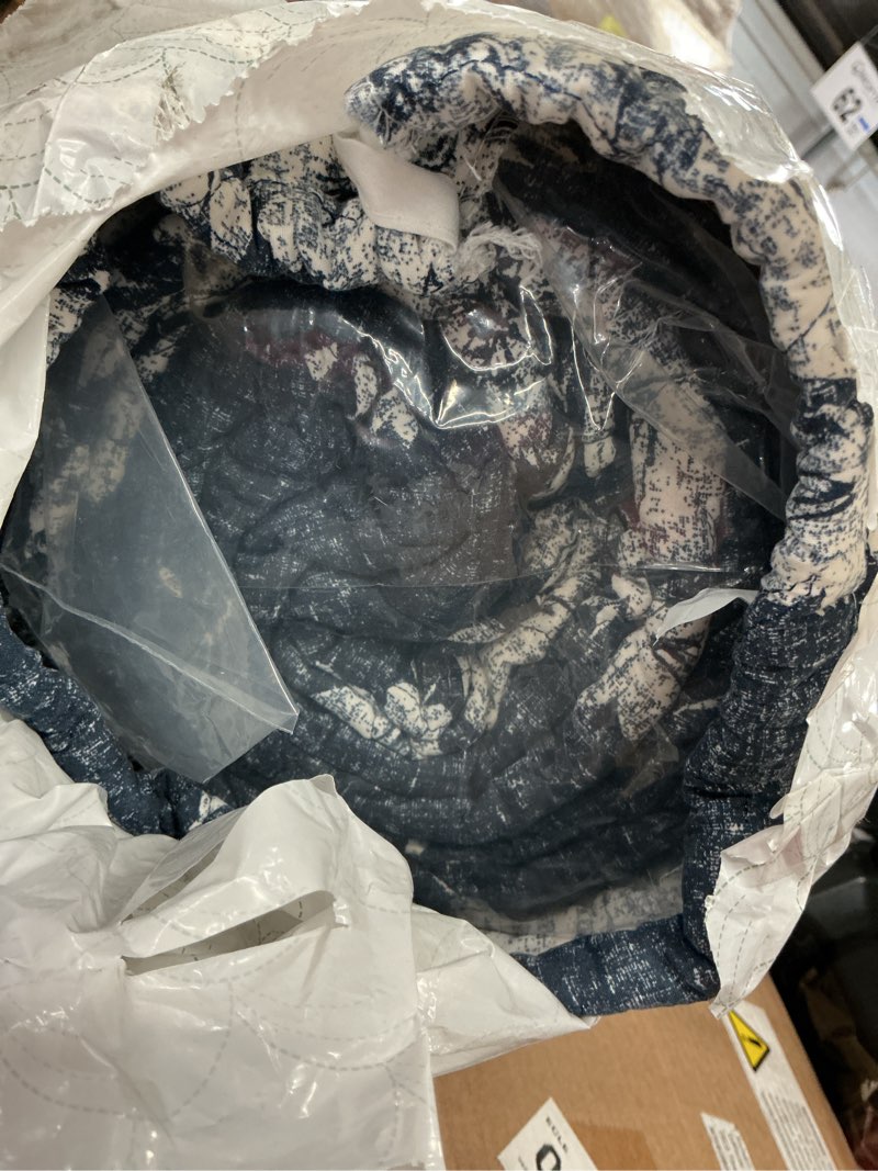 Condition photo showing Good Condition for merit linens 3 piece quilt set - super soft - lightweight - all season quilted coverlet - timeless patterns - king/cal-king navy distressed bouquet navy king/california king