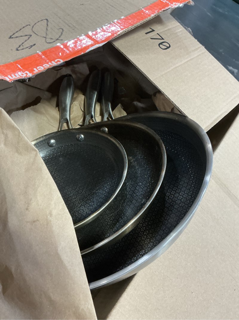 Condition photo showing As Is for CERAMAX 12.3-in Stainless steel Skillet set