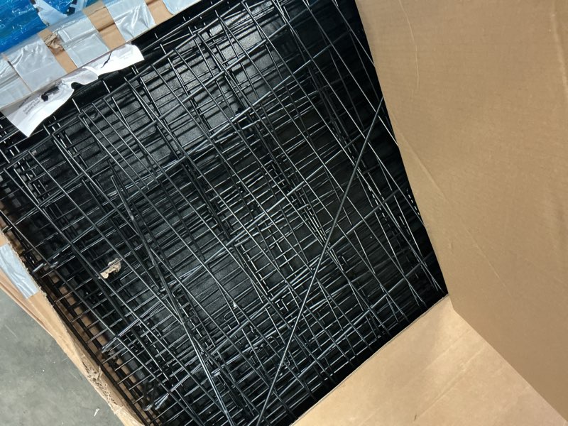 Condition photo showing As Is for solutions by midwest homes for pets 54-inch drop pin crate for giant breeds over 100 lbs, double door dog crate with leak-proof tray & secure latches, durable drop pin construction