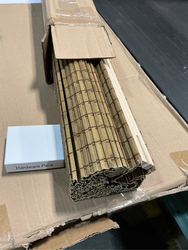 Condition photo showing Good Condition for unishades cordless bamboo roman shades for windows, blinds size (23.5" w ×64" h) colour (highfield teak) ?room darkening?highfield teak 23.5" w × 64" h