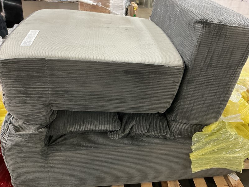 Condition photo showing As Is for INGEROOM 108" Modular Cloud Sectional Couch with Deep Seat, Boneless Sofa with Movable Ottoman, Plush Corduroy Memory Foam Couch for Living Room, No Assembly, Dark Gray Dark Grey