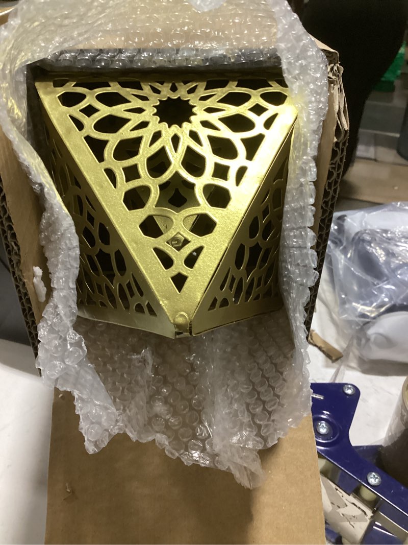 Condition photo showing Good Condition for ramadan lanterns gold metal islamic fanous hanging candle holder decor for ramadan & eid, eid decorations for home table window porch, large 14.6" & 11.4" set of 2